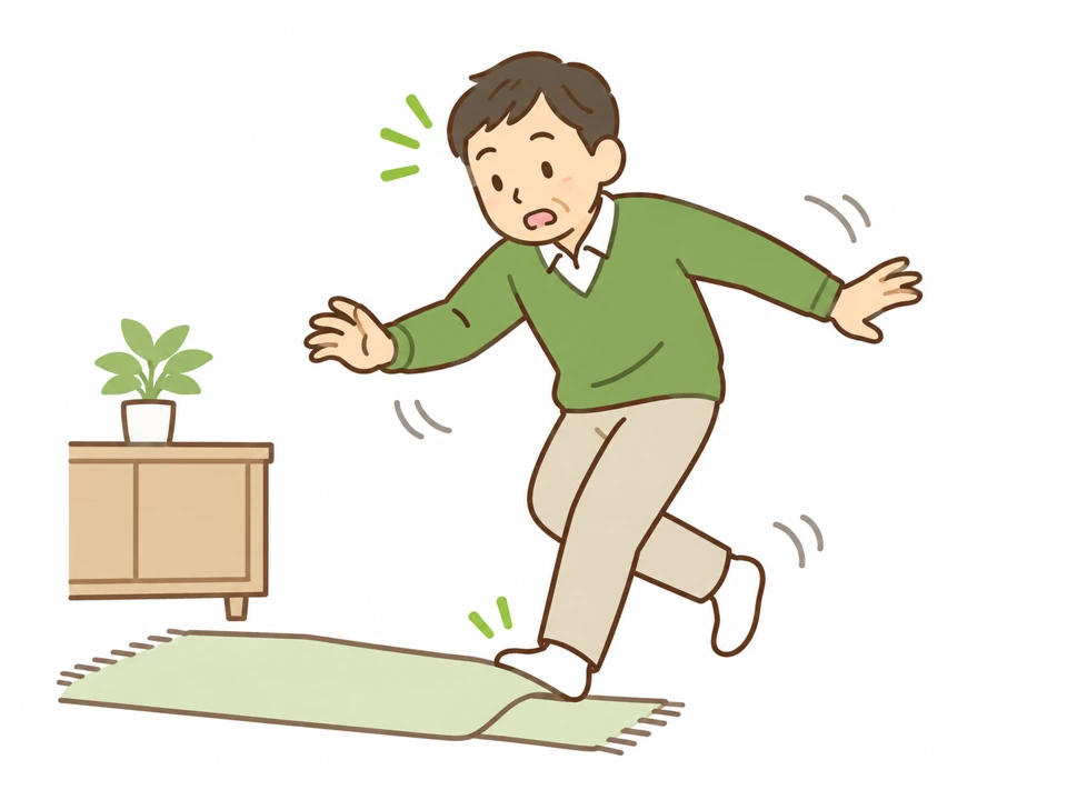 家の中で小さな段差につまずく男性