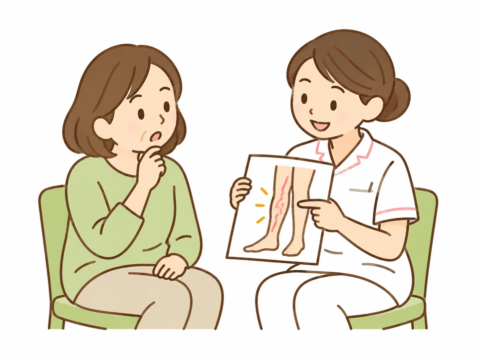 足腰の状態について看護師と相談する女性