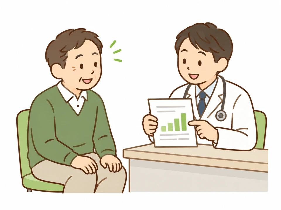 医師と今後の行動について相談する男性