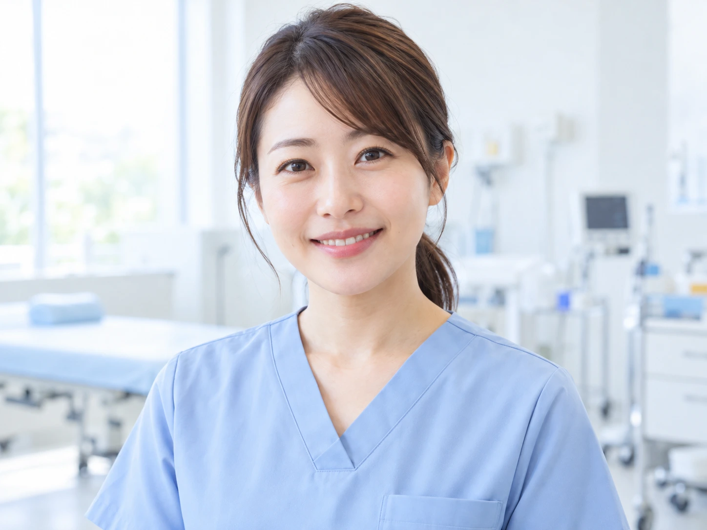 笑顔でカメラを見る看護師のイメージ