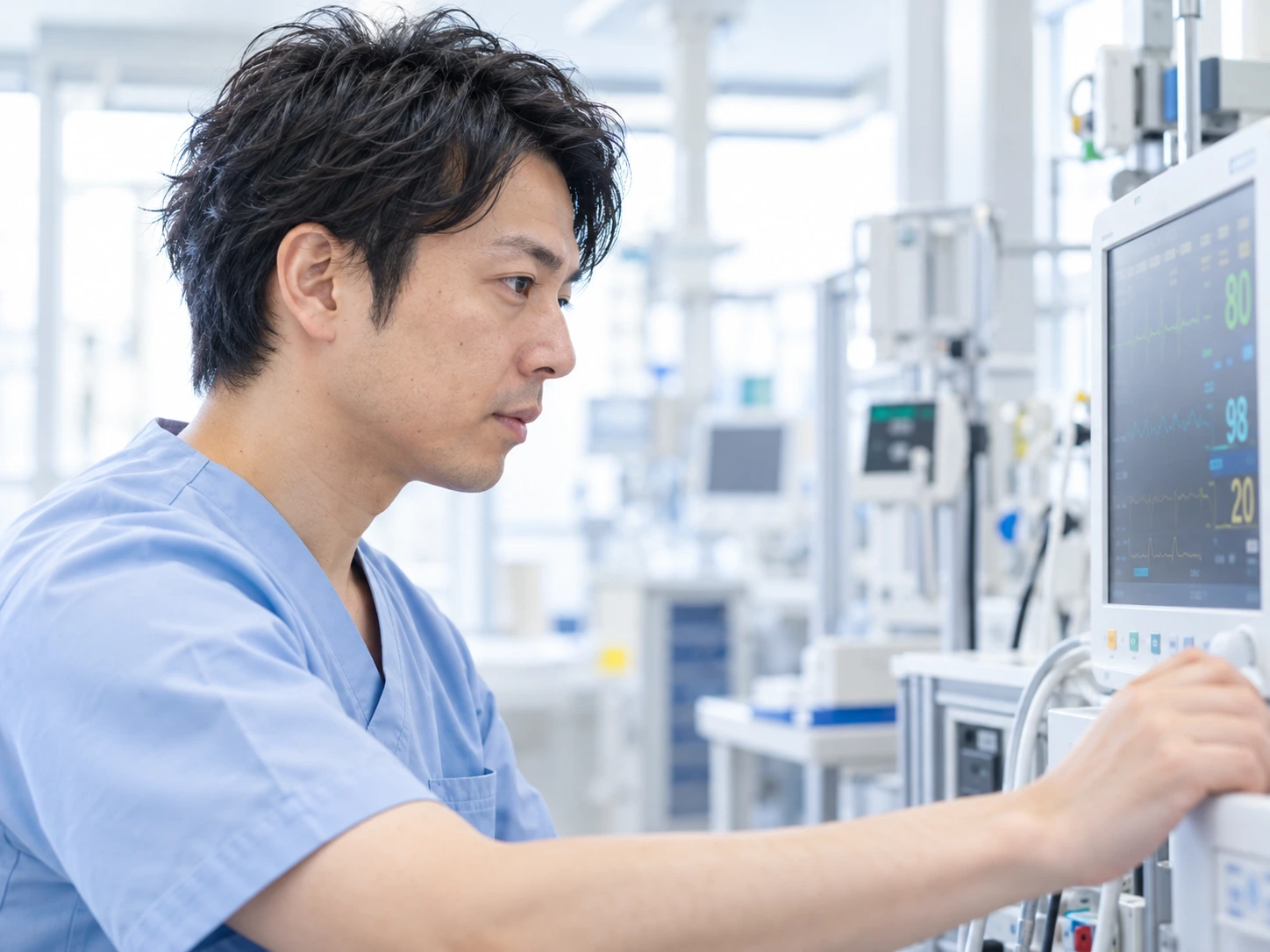 医療機器を点検する臨床工学技士の横顔のイメージ
