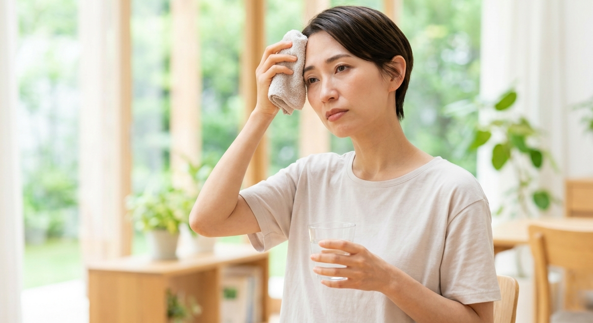 真夏の強い日差しと水分補給のイメージ